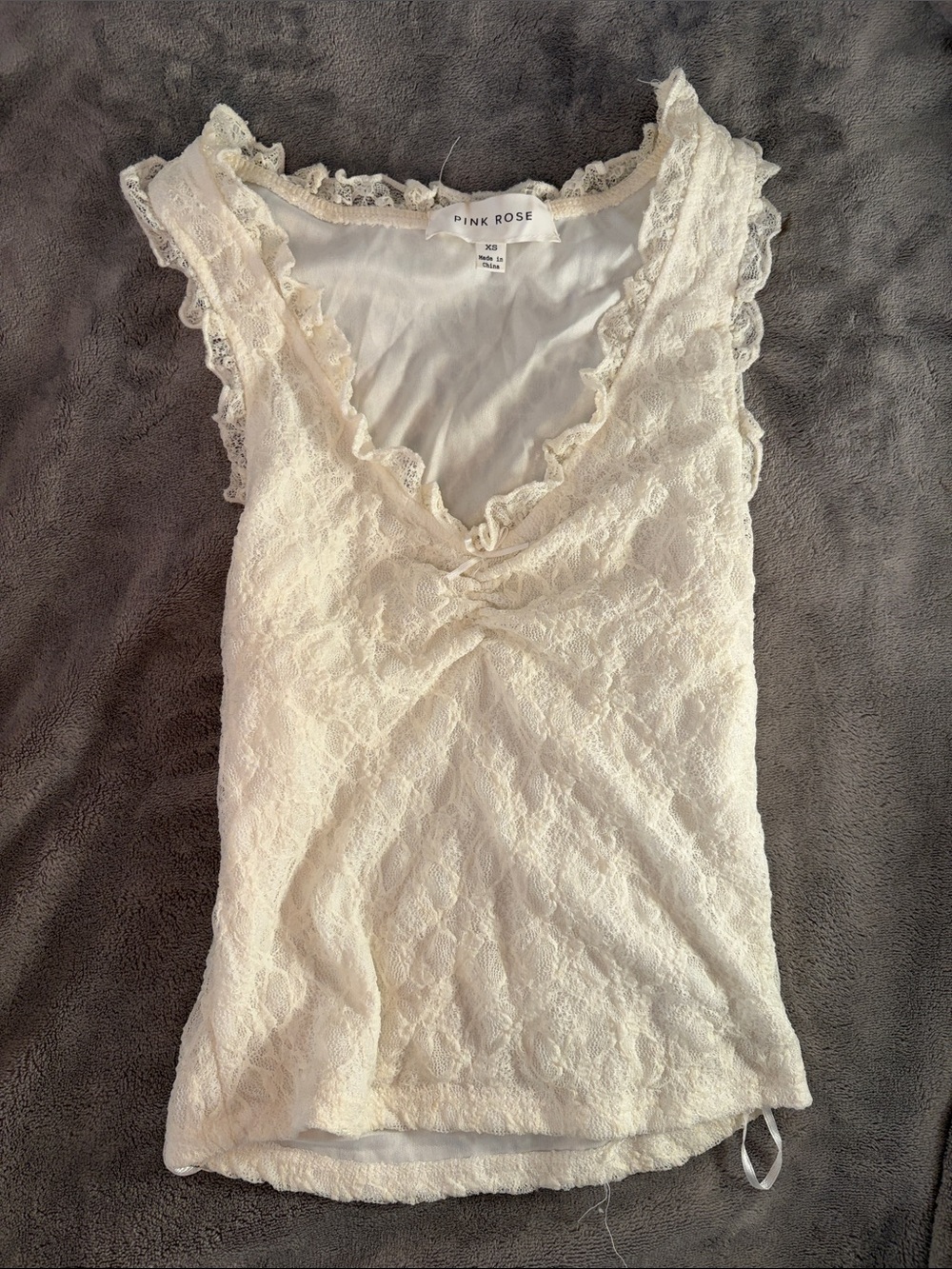 TJ Maxx Cream Lace Ruffle V-Neck Camisole